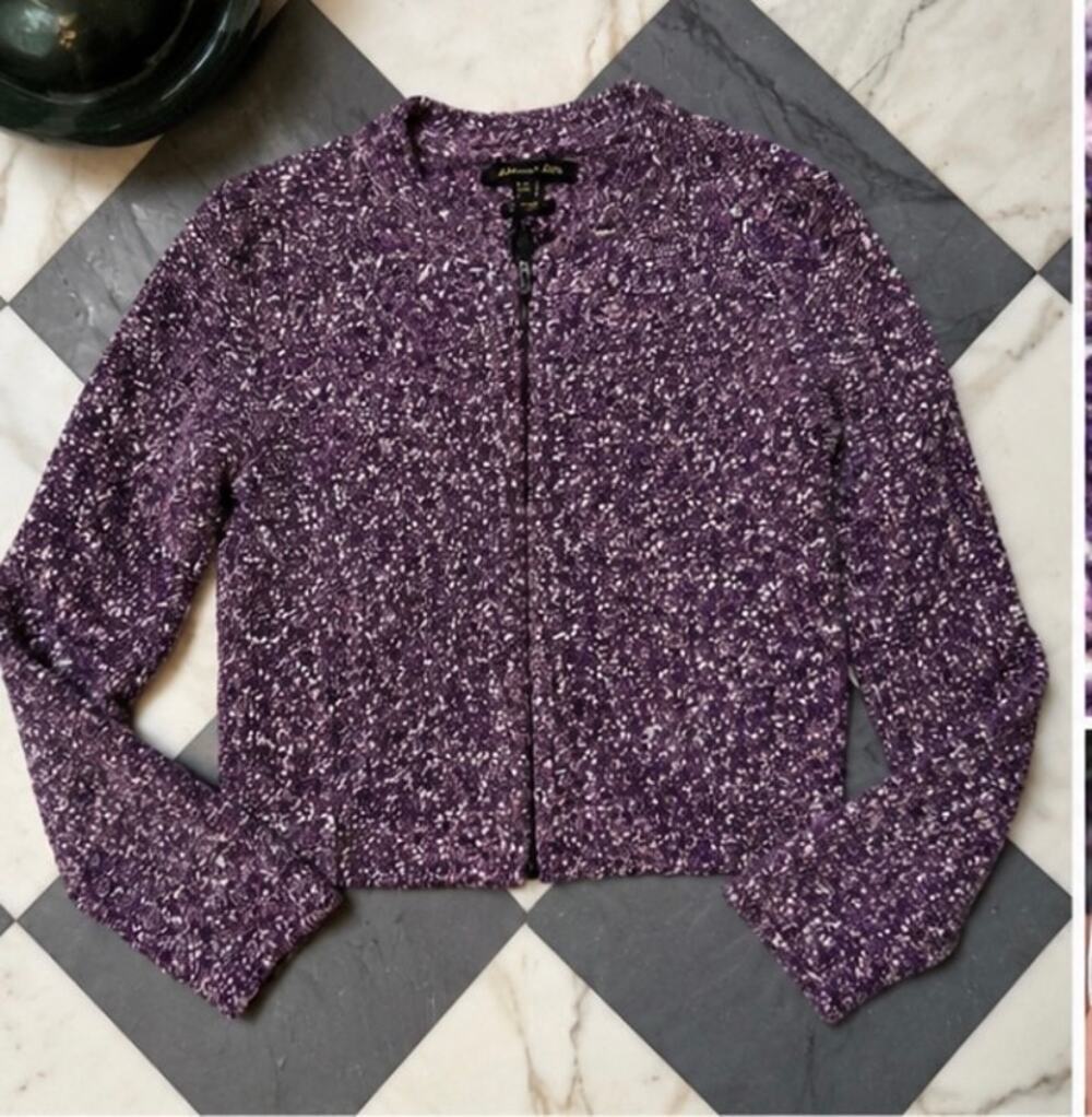 Massimo Dutti Italian Yarn Purple Bouclé Knit Zip Cardigan Sweater Women’s Small
